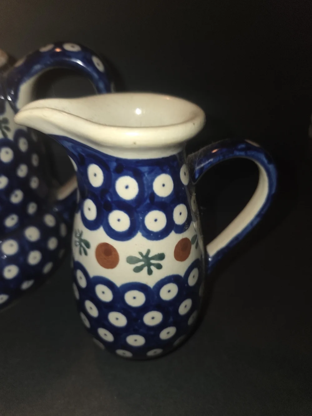 Polish Pottery Watering Can, Oil & Vinegar Set Boleslawiec Mosquito Pattern